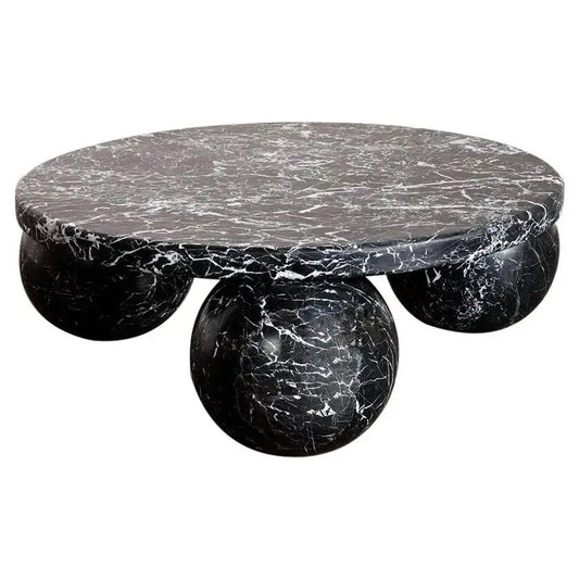 Round Coffee Table with Ball Sphere Legs Base in Violet Viola Calacatta Marble