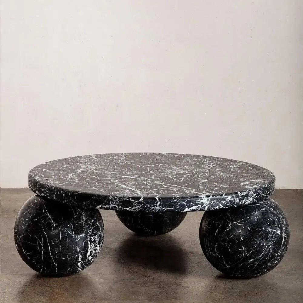 Round Coffee Table with Ball Sphere Legs Base in Violet Viola Calacatta Marble